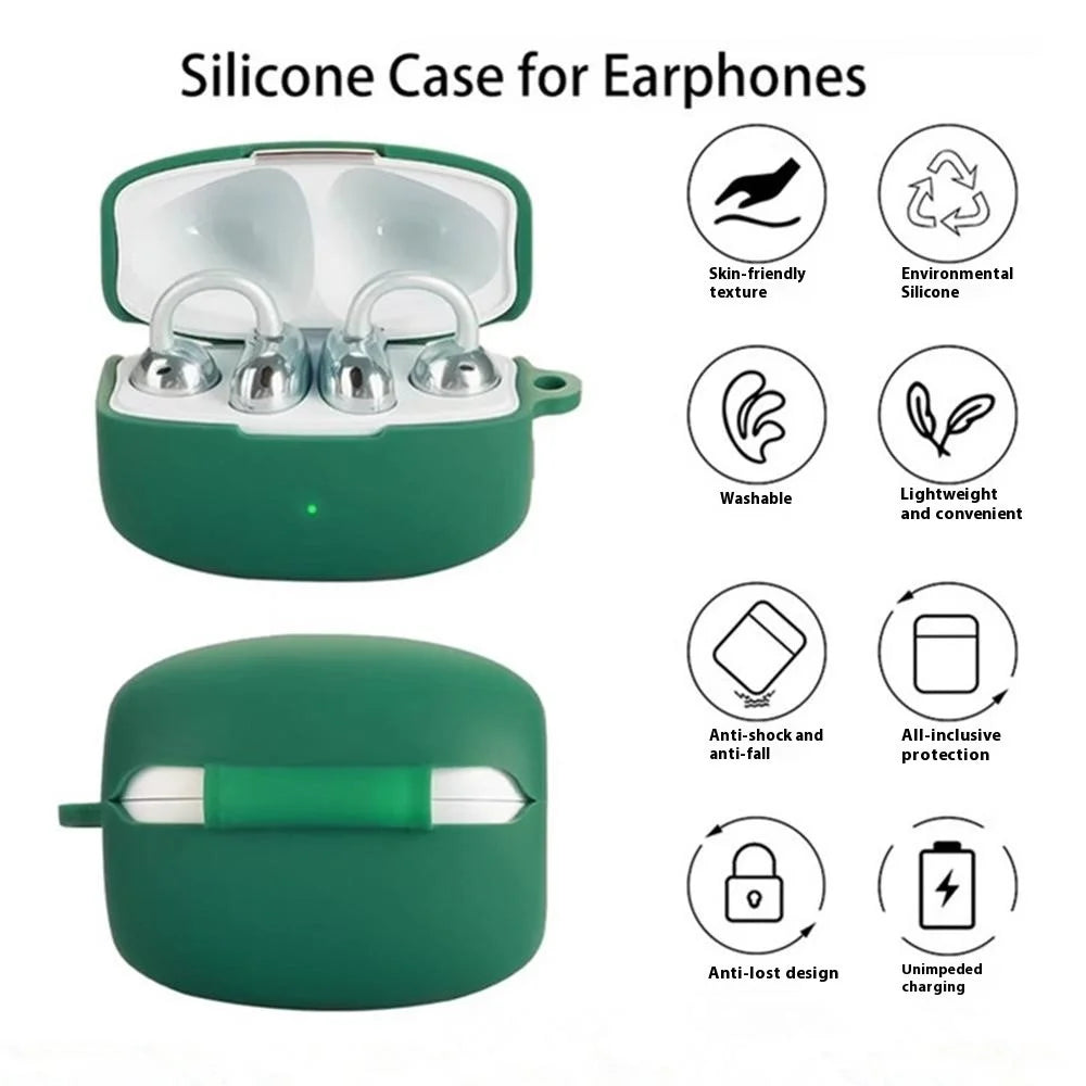 For Oppo Enco Clip Silicone Case Wireless Earphones Protective Cover with Anti-Lost Buckle - Blackish Green - 3