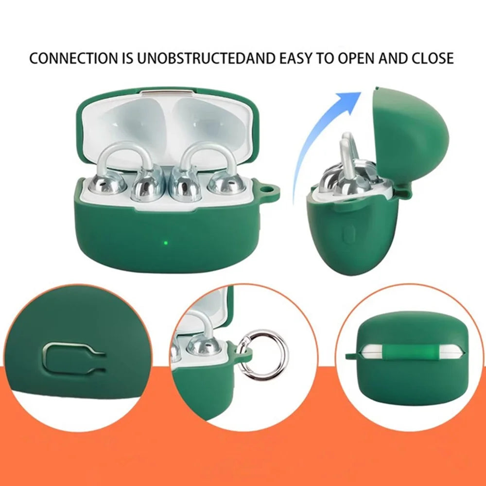 For Oppo Enco Clip Silicone Case Wireless Earphones Protective Cover with Anti-Lost Buckle - Blackish Green - 4