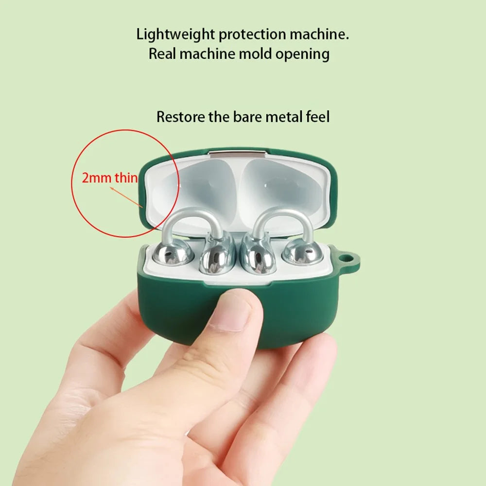 For Oppo Enco Clip Silicone Case Wireless Earphones Protective Cover with Anti-Lost Buckle - Blackish Green - 5