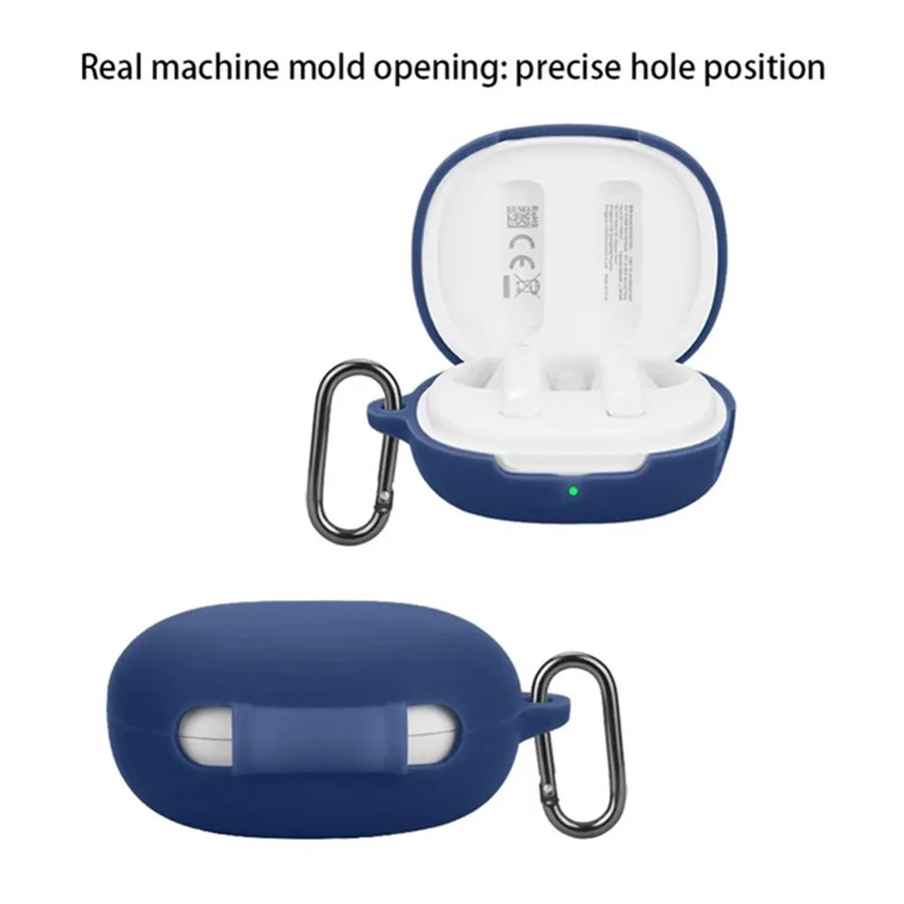 For QCY AilyBuds E20 Silicone Case Wireless Earphones Protective Cover with Anti-Lost Buckle - Dark Blue - 3