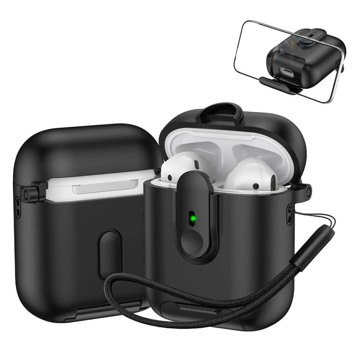 Switch Lock Case for Apple AirPods with Wireless Charging Case (2019)  /  AirPods with Charging Case (2019)  /  (2016), with Lanyard - Black - 1