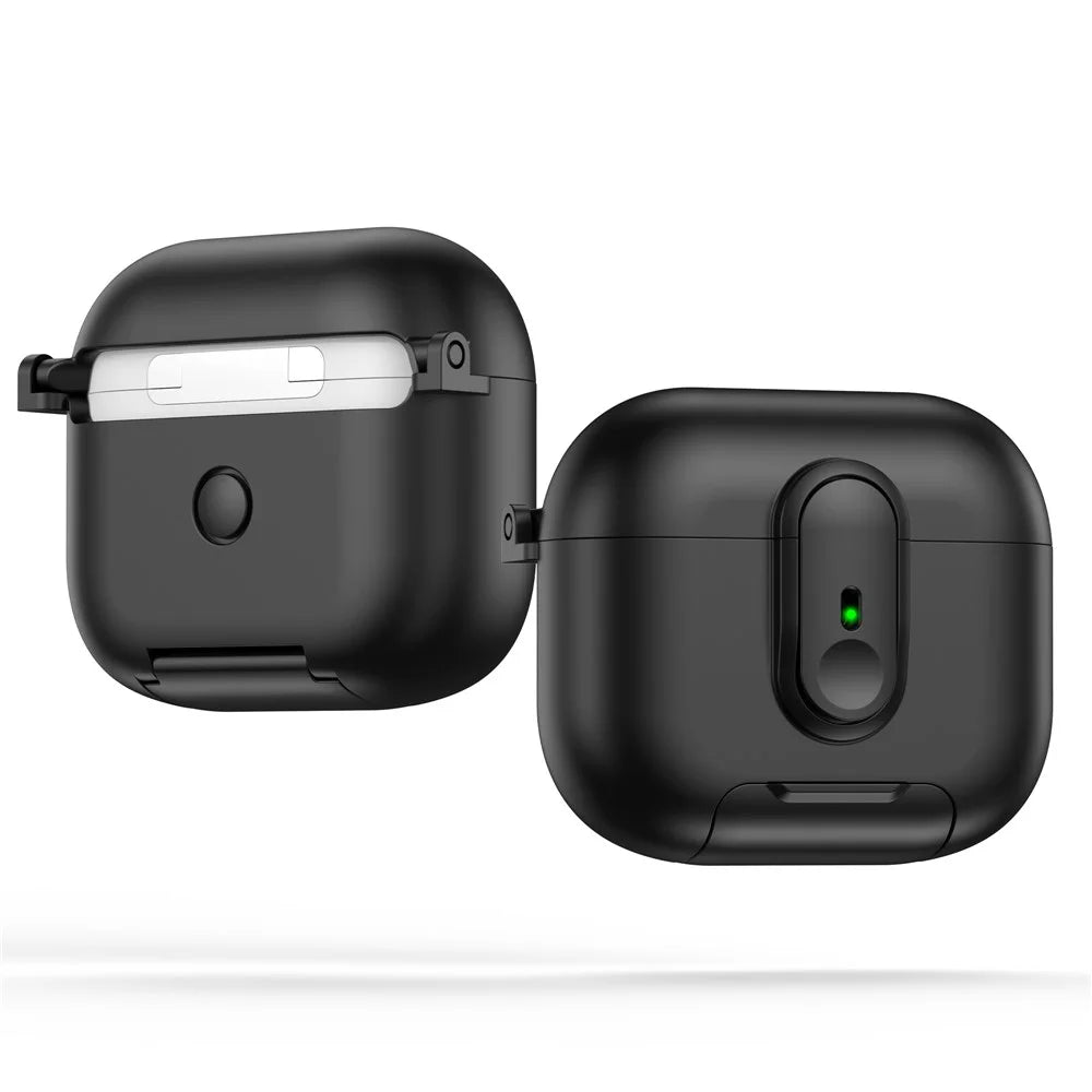 For Apple AirPods 3 Protective Case Switch Lock Earbuds Cover with Stand and Lanyard - Black - 2