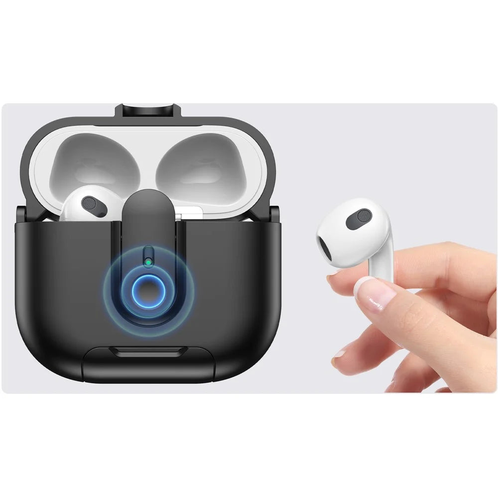 For Apple AirPods 3 Protective Case Switch Lock Earbuds Cover with Stand and Lanyard - Black - 5