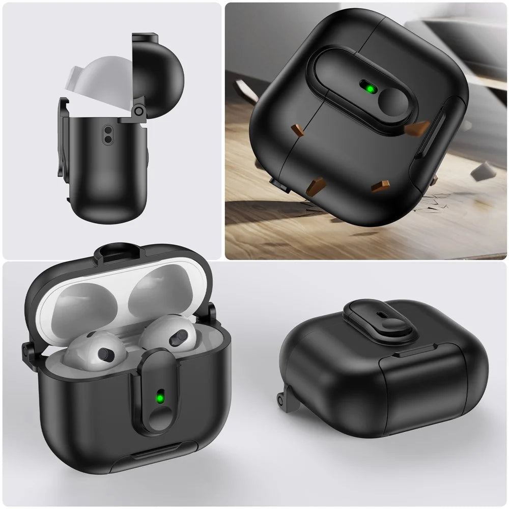 For Apple AirPods 3 Protective Case Switch Lock Earbuds Cover with Stand and Lanyard - Black - 7