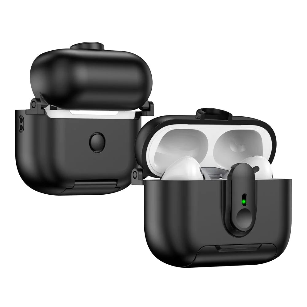 For Apple AirPods Pro Protective Case Switch Lock Earbuds Cover with Stand and Lanyard - Black - 3
