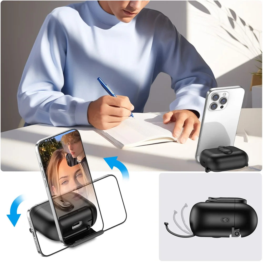 For Apple AirPods Pro Protective Case Switch Lock Earbuds Cover with Stand and Lanyard - Black - 4