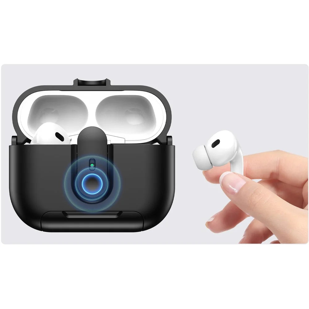 For Apple AirPods Pro 2 Protective Case Switch Lock Earbuds Cover with Stand and Lanyard - Black - 5