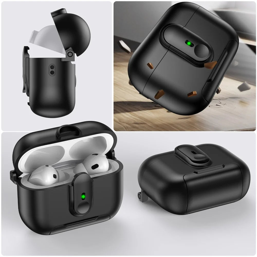 For Apple AirPods Pro 2 Protective Case Switch Lock Earbuds Cover with Stand and Lanyard - Black - 7