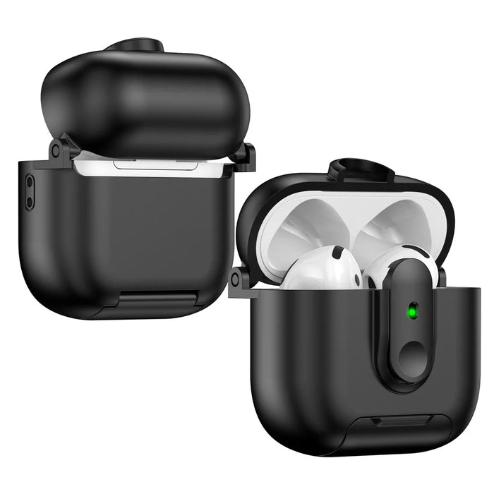 For Apple AirPods 4 Protective Case Switch Lock Earbuds Cover with Stand and Lanyard - Black - 3