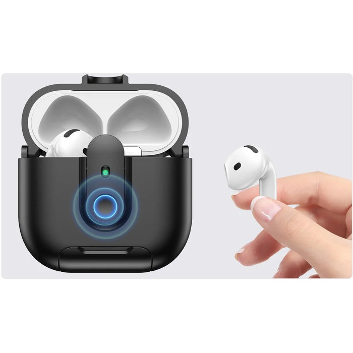 For Apple AirPods 4 Protective Case Switch Lock Earbuds Cover with Stand and Lanyard - Black - 5