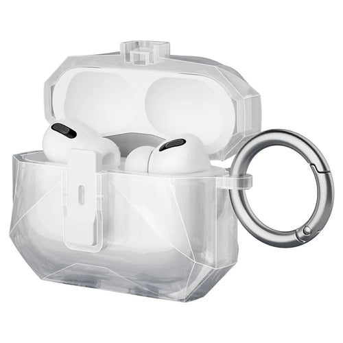 For AirPods Pro 2 Case Auto Pop-Up Lock Design TPU Protective Cover with Carabiner - Transparent - 1