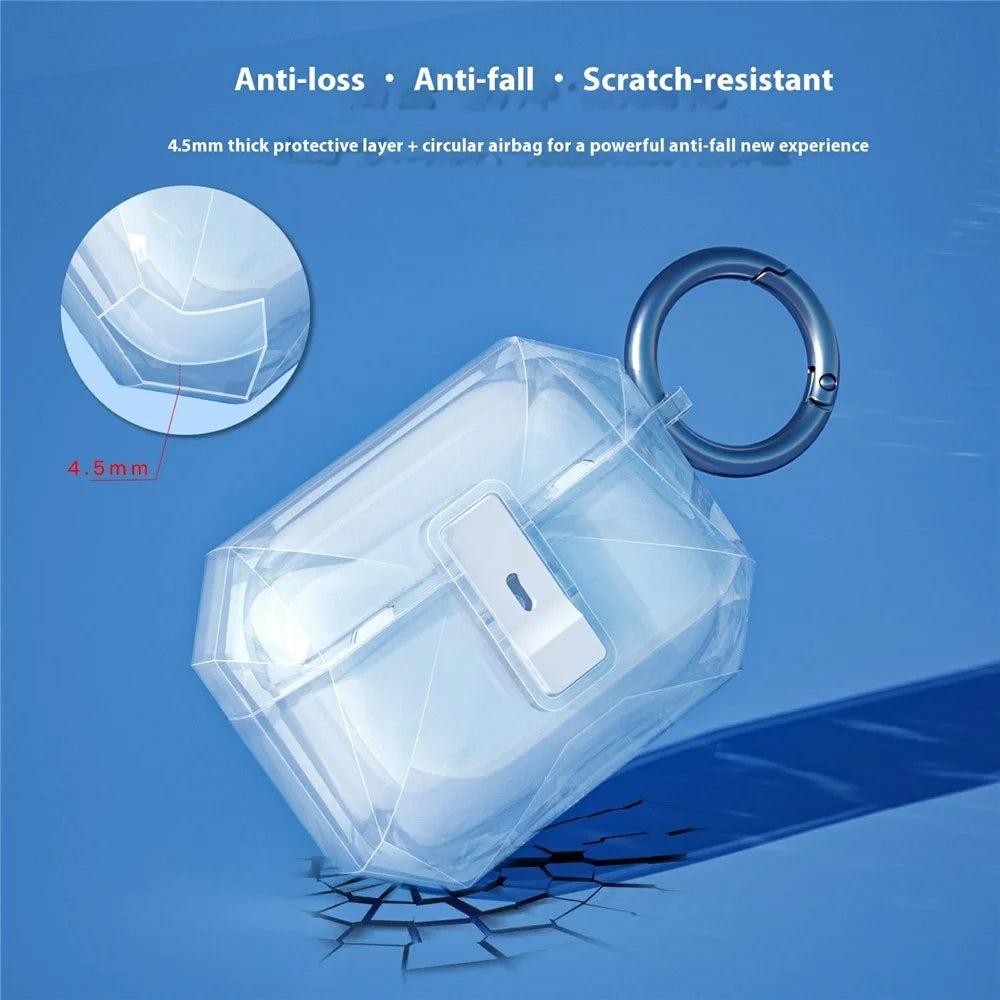 For AirPods Pro 2 Case Auto Pop-Up Lock Design TPU Protective Cover with Carabiner - Transparent - 4