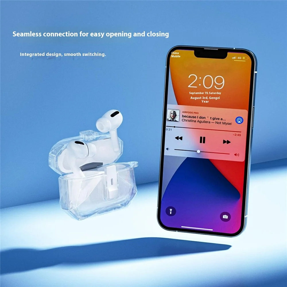For AirPods Pro 2 Case Auto Pop-Up Lock Design TPU Protective Cover with Carabiner - Transparent - 6