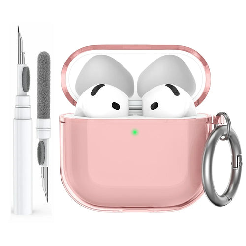 AHASTYLE WG164 For AirPods 4 Case Split Design TPU Earphone Cover with Cleaning Pen Kit and Carabiner - Pink - 1