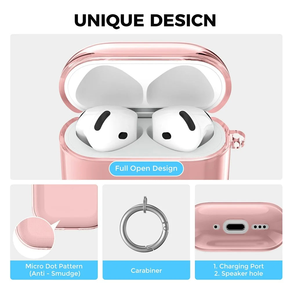 AHASTYLE WG164 For AirPods 4 Case Split Design TPU Earphone Cover with Cleaning Pen Kit and Carabiner - Pink - 3