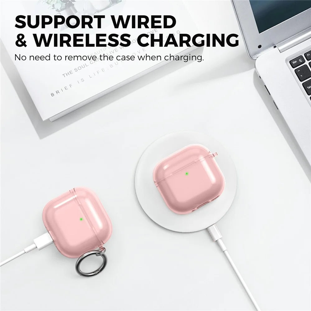 AHASTYLE WG164 For AirPods 4 Case Split Design TPU Earphone Cover with Cleaning Pen Kit and Carabiner - Pink - 6