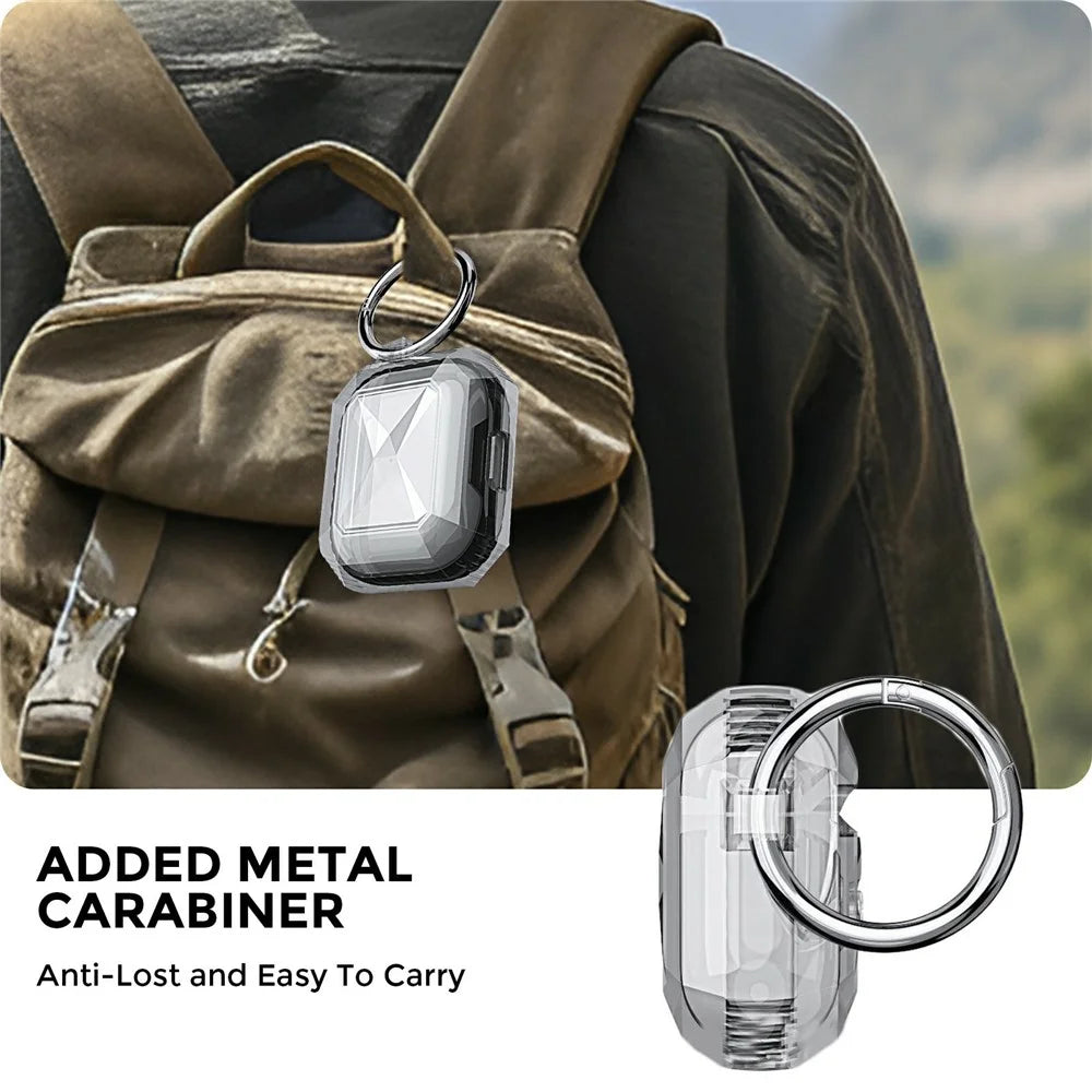 AHASTYLE WG165 For AirPods 4 Case Dual Color TPU Earphone Cover with Carabiner - White - 4