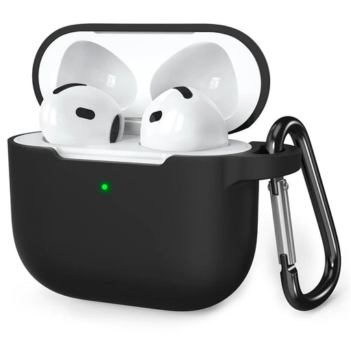 AHASTYLE WE36 For AirPods 4 Case Silicone Earbuds Protective Cover with Carabiner - Black - 1