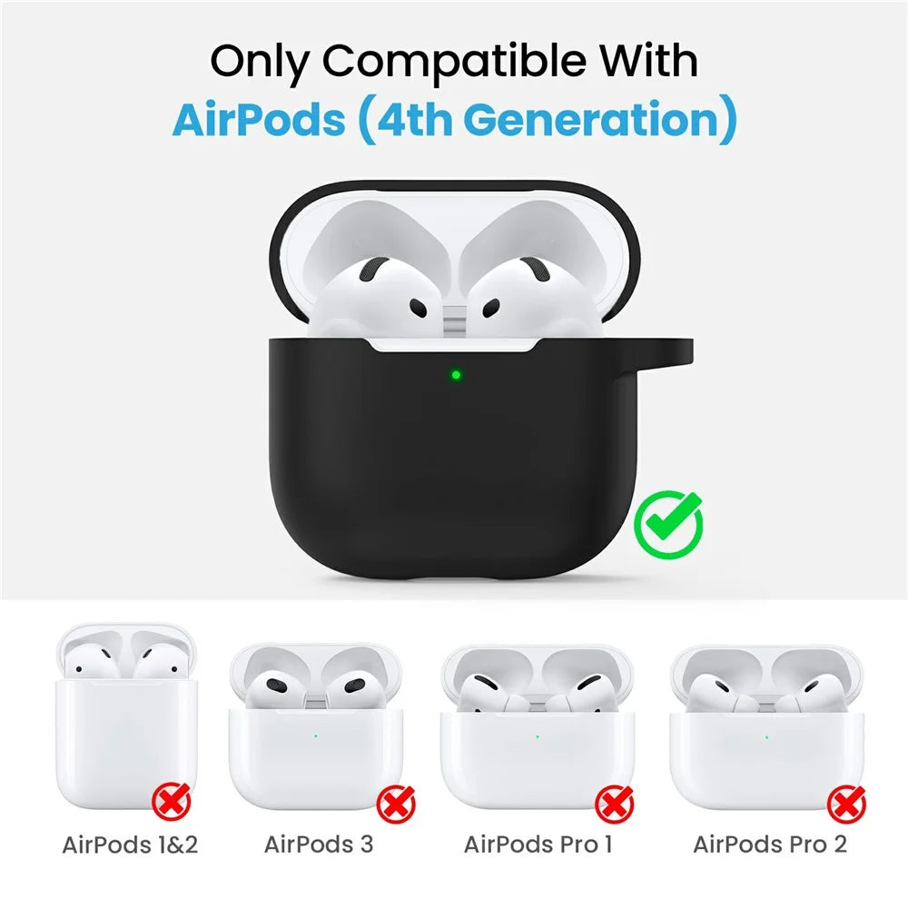 AHASTYLE WE36 For AirPods 4 Case Silicone Earbuds Protective Cover with Carabiner - Black - 2