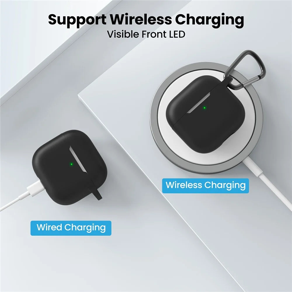 AHASTYLE WE36 For AirPods 4 Case Silicone Earbuds Protective Cover with Carabiner - Black - 3