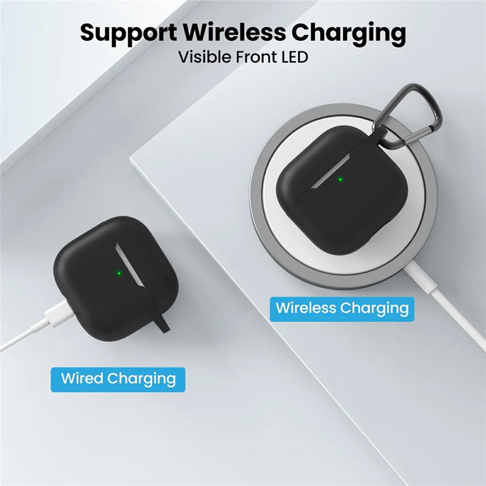 AHASTYLE WE36 For AirPods 4 Case Silicone Earbuds Protective Cover with Carabiner - Black - 3