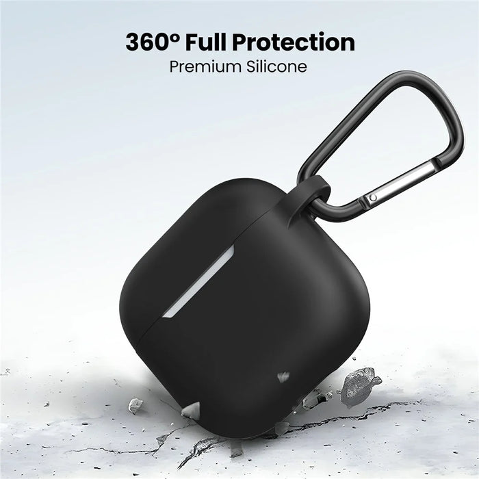 AHASTYLE WE36 For AirPods 4 Case Silicone Earbuds Protective Cover with Carabiner - Black - 4