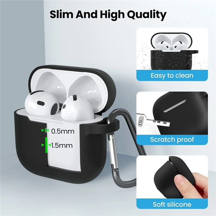 AHASTYLE WE36 For AirPods 4 Case Silicone Earbuds Protective Cover with Carabiner - Black - 5