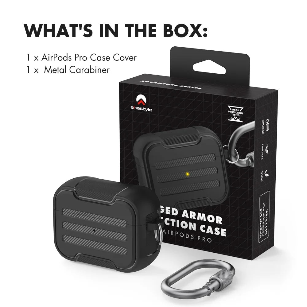 AHASTYLE PT115-PRO1 For AirPods Pro Silicone Case Earphone Protective Cover with Carabiner - Black - 7