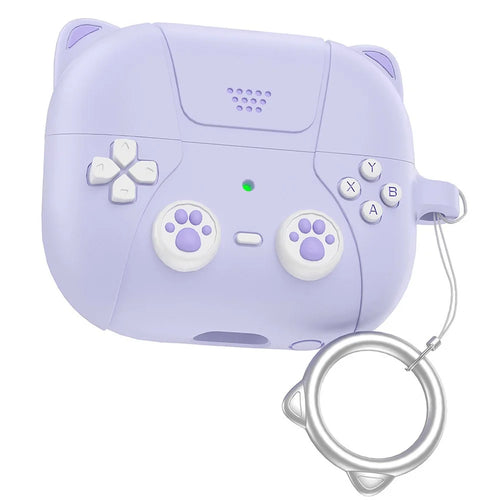 AHASTYLE WG160 For Samsung Galaxy Buds3 / Buds3 Pro Cartoon Cat Ears Silicone Protective Case with Hanging Hook - Purple - 1
