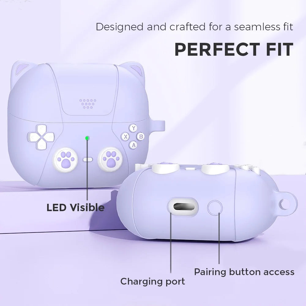 AHASTYLE WG160 For Samsung Galaxy Buds3 / Buds3 Pro Cartoon Cat Ears Silicone Protective Case with Hanging Hook - Purple - 3
