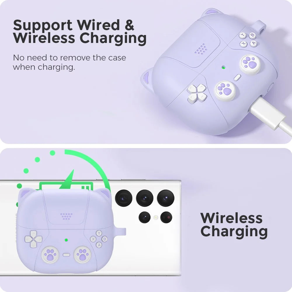 AHASTYLE WG160 For Samsung Galaxy Buds3 / Buds3 Pro Cartoon Cat Ears Silicone Protective Case with Hanging Hook - Purple - 4