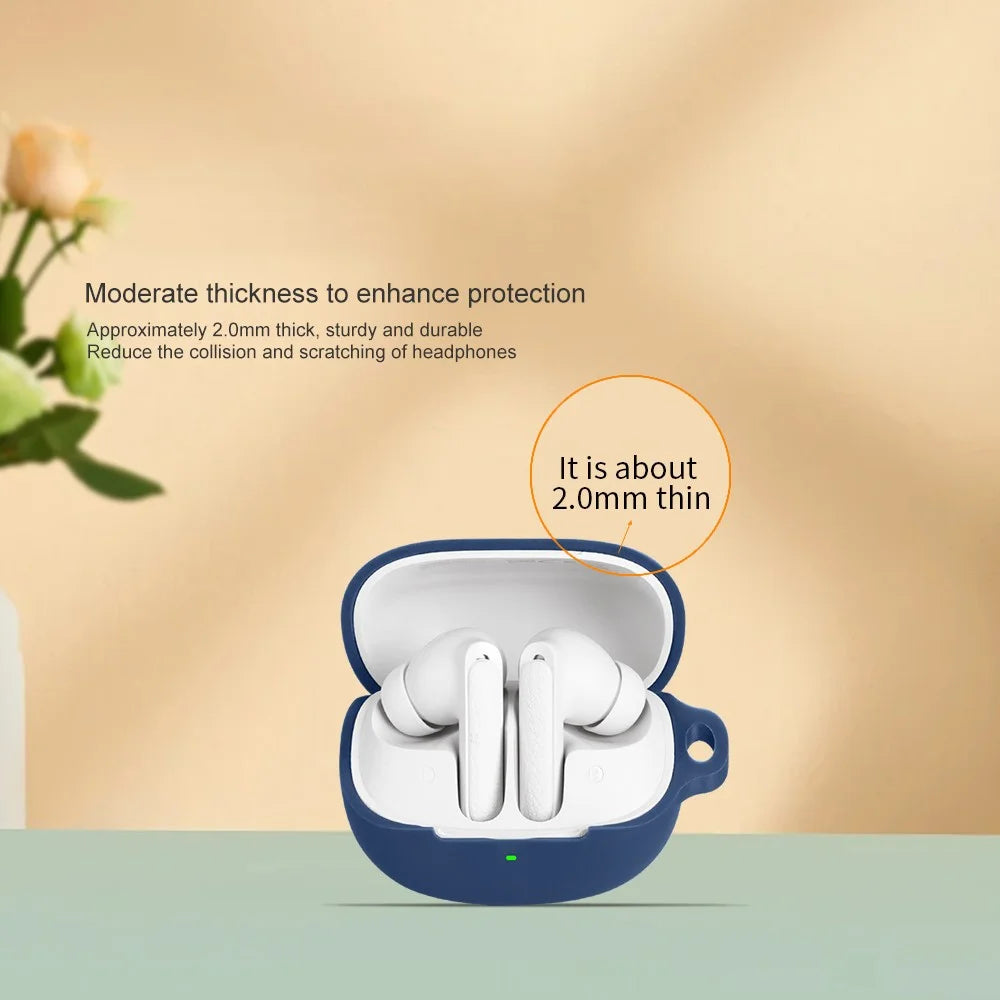 For QCY Buds ANC Protective Case Bluetooth-Compatible Earbuds Silicone Cover with Hook - Dark Blue - 2