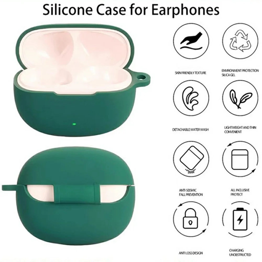 For Edifier X5 Evo Wireless Earphones Silicone Case Protective Cover with Anti-Lost Hanging Buckle - Blackish Green - 2