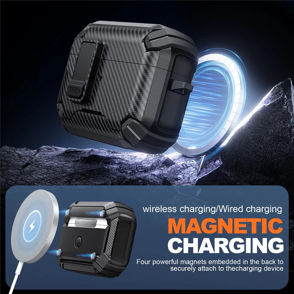 For AirPods Pro 2 Case Canbon Fiber Texture Compatible with MagSafe TPU PC Earbuds Cover with Carabiner - Black - 5