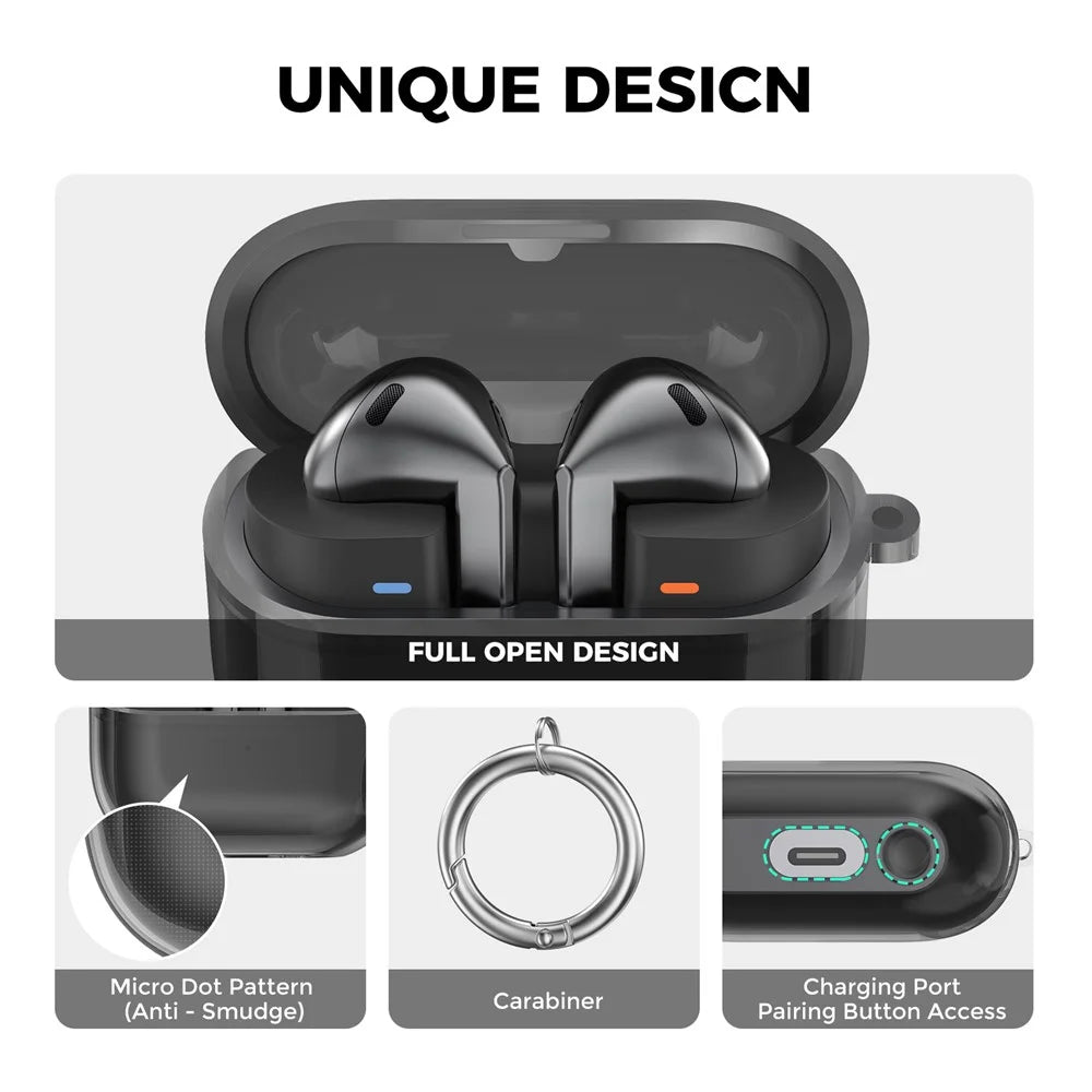AHASTYLE WG162 For Samsung Galaxy Buds3 / Buds3 Pro Clear TPU Earphone Protective Cover with Ring Hook - Transparent Black - 2