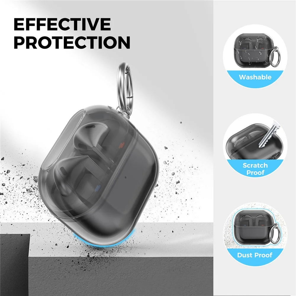 AHASTYLE WG162 For Samsung Galaxy Buds3 / Buds3 Pro Clear TPU Earphone Protective Cover with Ring Hook - Transparent Black - 5