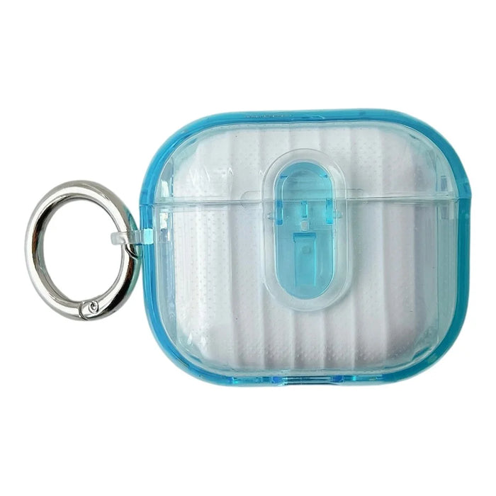 For Apple AirPods 4 Shell Texture Lock Buckle Protective Case PC TPU Earphone Cover - Transparent Blue + Transparent - 1