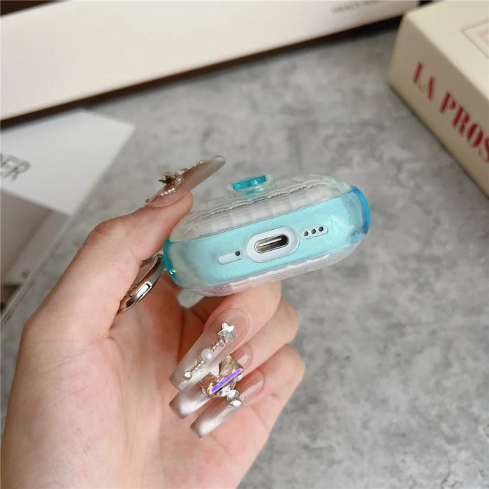 For Apple AirPods 4 Shell Texture Lock Buckle Protective Case PC TPU Earphone Cover - Transparent Blue + Transparent - 3