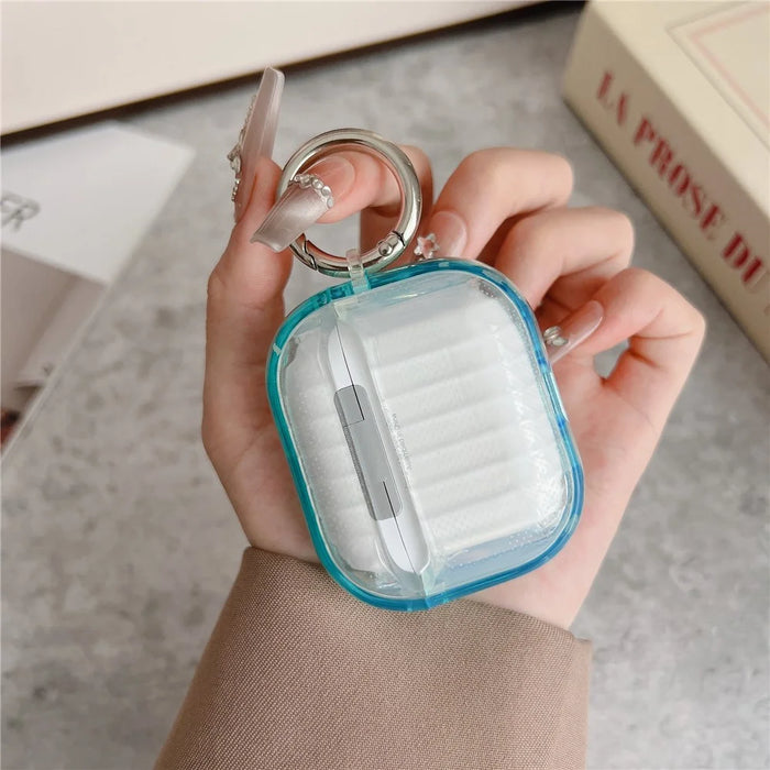 For Apple AirPods 4 Shell Texture Lock Buckle Protective Case PC TPU Earphone Cover - Transparent Blue + Transparent - 4