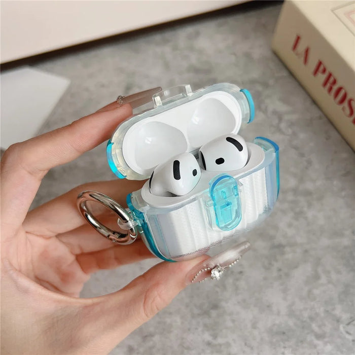 For Apple AirPods 4 Shell Texture Lock Buckle Protective Case PC TPU Earphone Cover - Transparent Blue + Transparent - 5