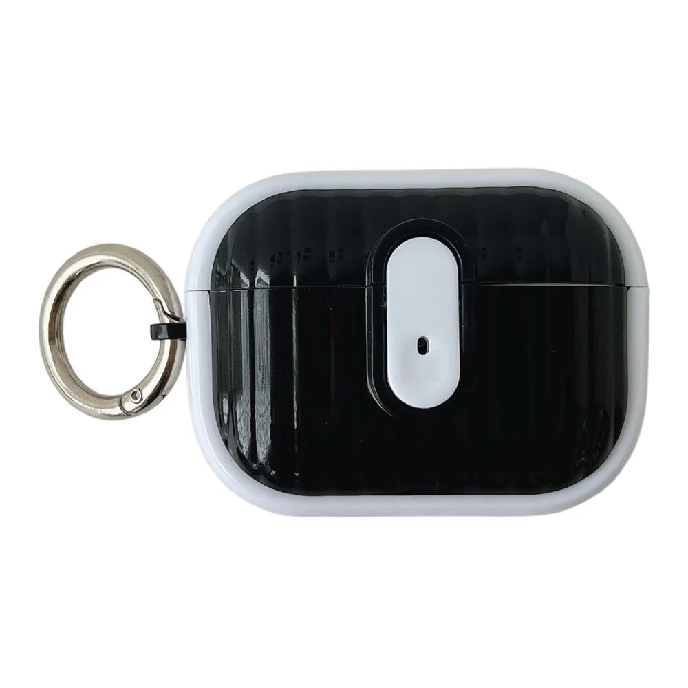 For Apple AirPods Pro 2 Shell Texture Lock Buckle Protective Case PC TPU Earphone Cover - White + Bright Black - 1