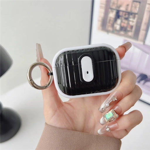 For Apple AirPods Pro 2 Shell Texture Lock Buckle Protective Case PC TPU Earphone Cover - White + Bright Black - 2