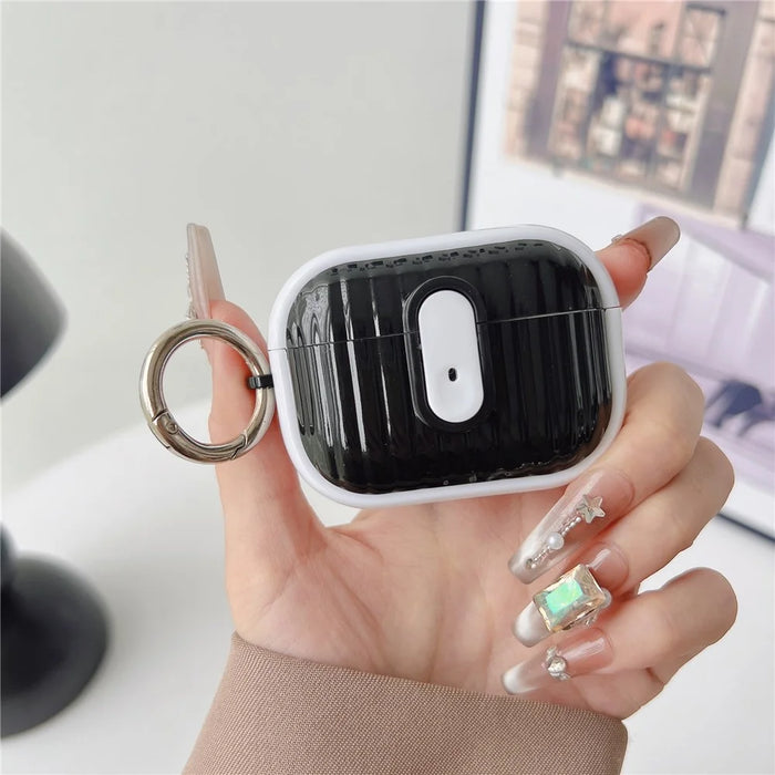 For Apple AirPods Pro 2 Shell Texture Lock Buckle Protective Case PC TPU Earphone Cover - White + Bright Black - 2