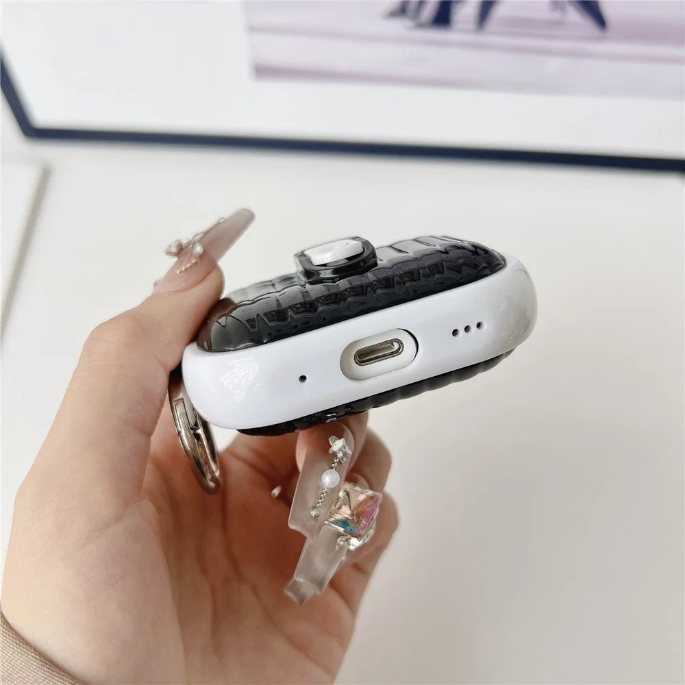 For Apple AirPods Pro 2 Shell Texture Lock Buckle Protective Case PC TPU Earphone Cover - White + Bright Black - 3