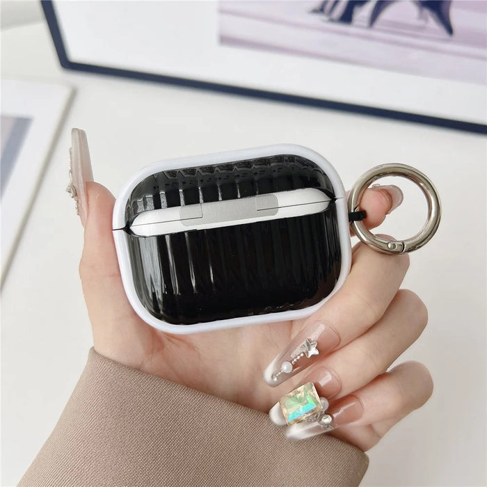 For Apple AirPods Pro 2 Shell Texture Lock Buckle Protective Case PC TPU Earphone Cover - White + Bright Black - 4
