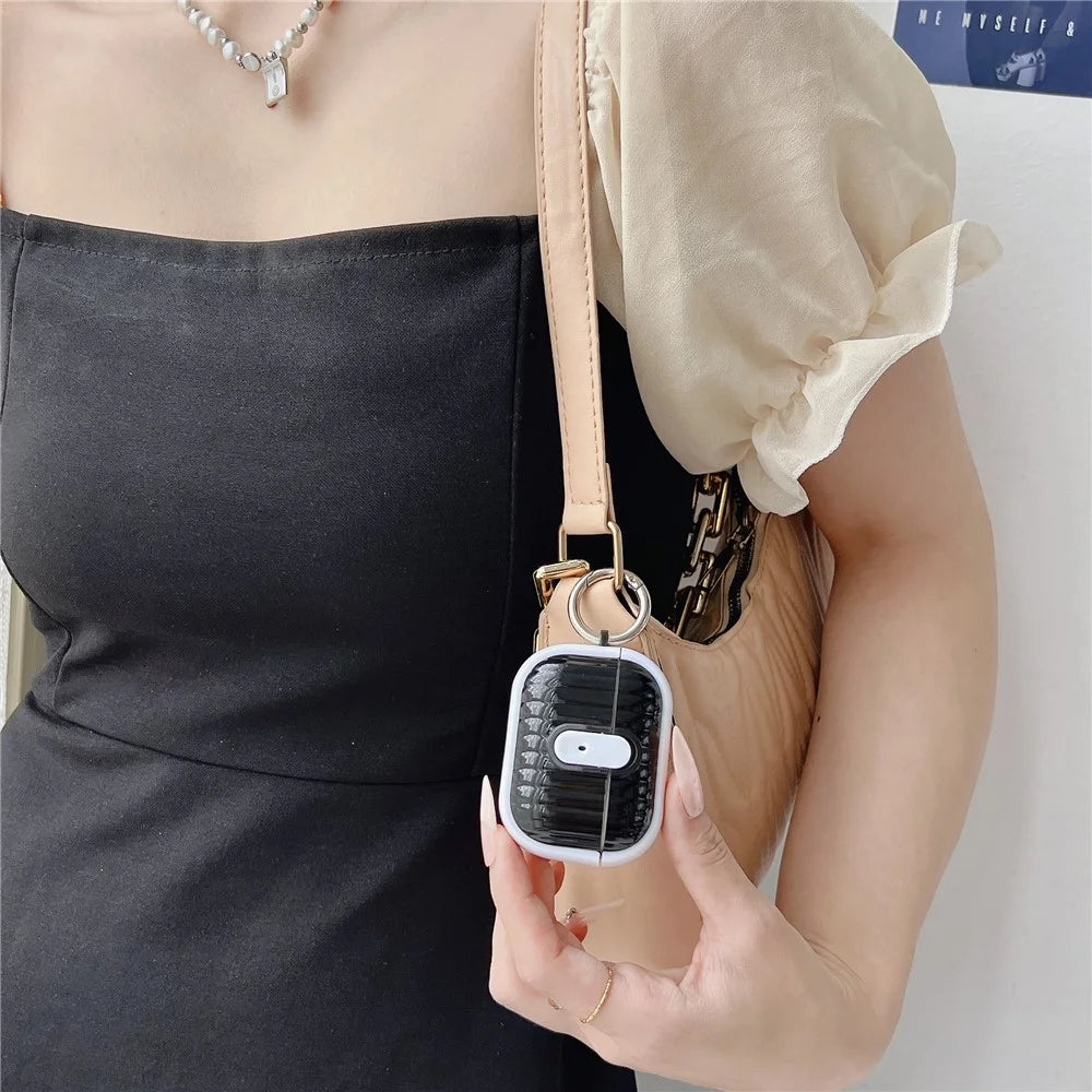 For Apple AirPods Pro 2 Shell Texture Lock Buckle Protective Case PC TPU Earphone Cover - White + Bright Black - 6