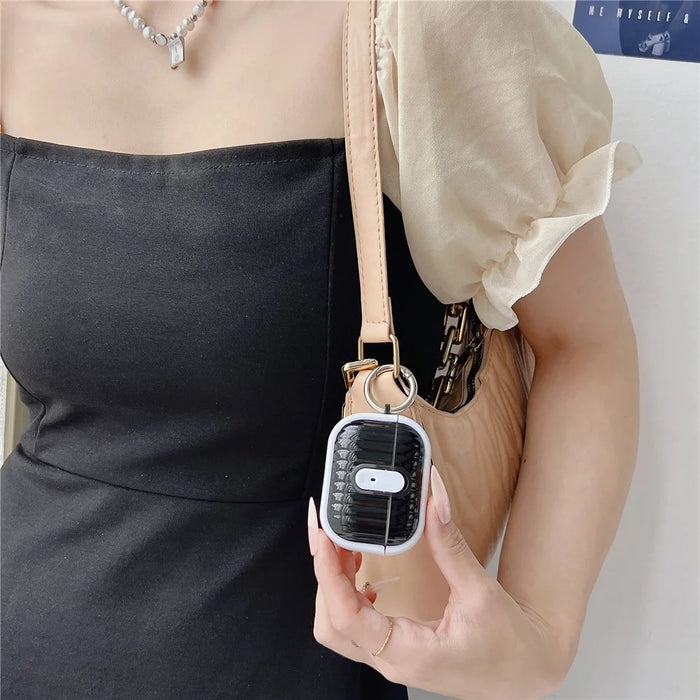 For Apple AirPods Pro 2 Shell Texture Lock Buckle Protective Case PC TPU Earphone Cover - White + Bright Black - 6