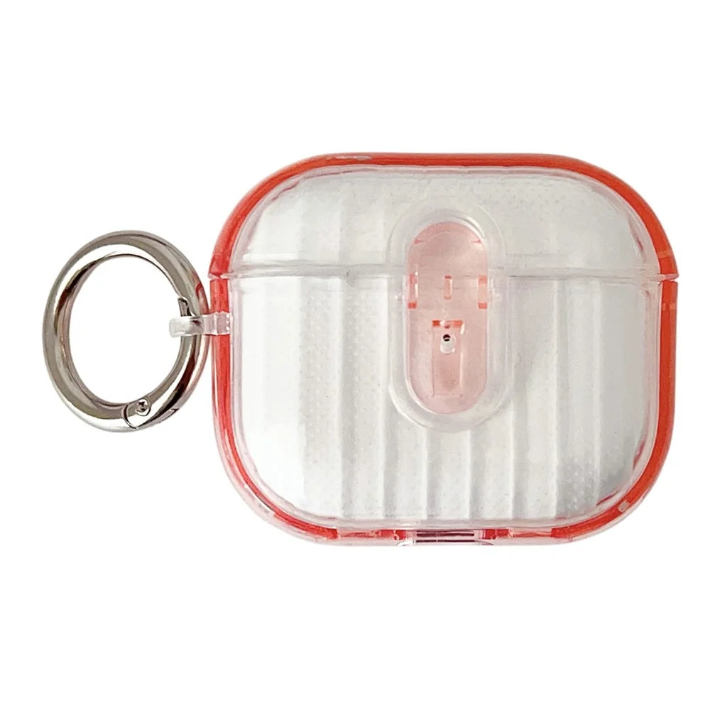 For Apple AirPods 3 Shell Texture Lock Buckle Protective Case PC TPU Earphone Cover - Transparent Pink + Transparent - 1