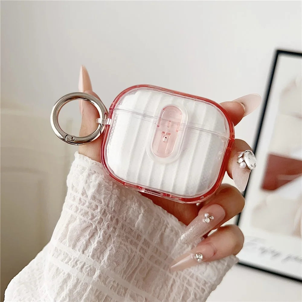 For Apple AirPods 3 Shell Texture Lock Buckle Protective Case PC TPU Earphone Cover - Transparent Pink + Transparent - 2