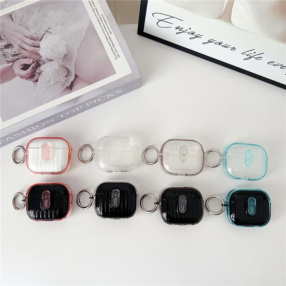 For Apple AirPods 3 Shell Texture Lock Buckle Protective Case PC TPU Earphone Cover - Transparent Pink + Transparent - 4